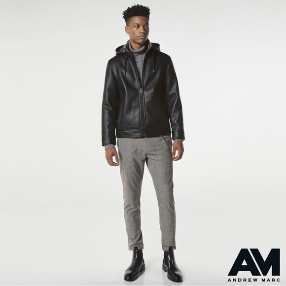 Andrew Marc **NWT**  Men's Jutland Faux Shearling-Lined Moto Jacket in Black - Picture 7 of 10